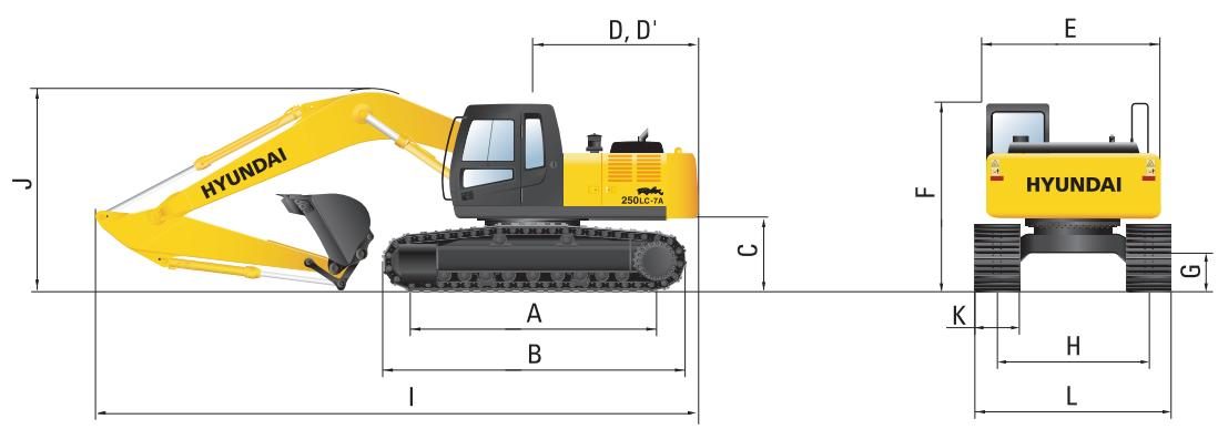 HYUNDAI R250LC-7A - Dimensions et Rayons d'action - 2