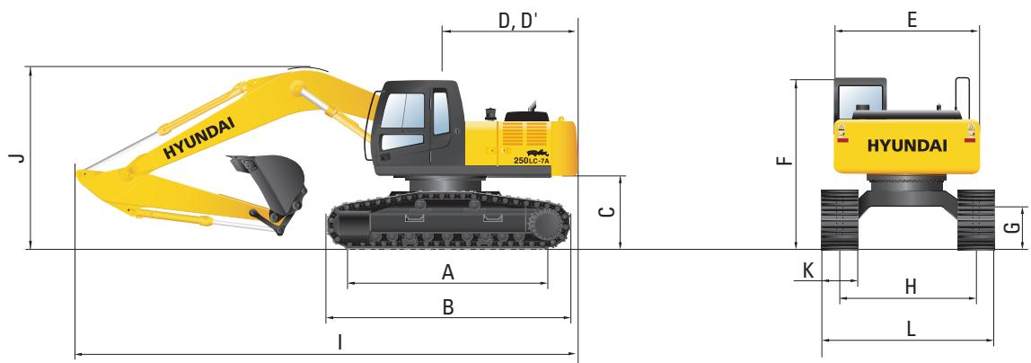 HYUNDAI R250LC-7A - Dimensions R250LC-7A Chassis Haut - 1