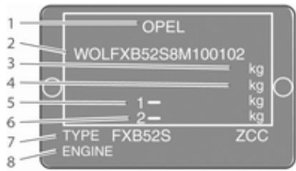 OPEL AGILA 2012 - Plaquette d'identification - 2