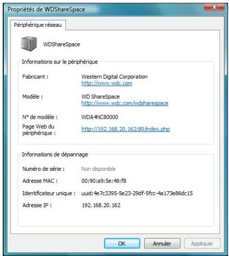 WESTERN DIGITAL WD SHARESPACE - Pour afficher les propriétés de WD sharespace : - 1