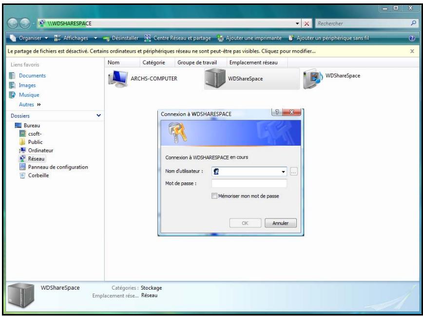 WESTERN DIGITAL WD SHARESPACE - Pour ouvrir les partages WD sharespace : - 1