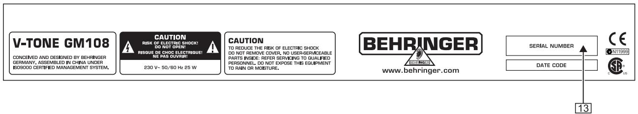 BEHRINGER GM108 - Panneau arrête - 1
