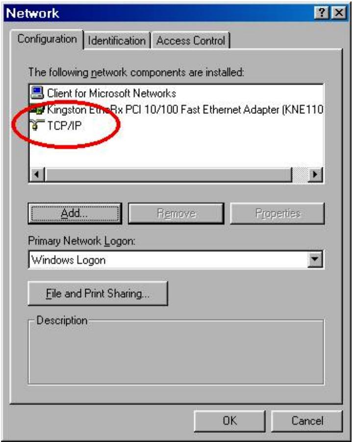 ALESIS HD24 - To install the TCP/IP protocol in a Windows 95/98/ME PC: - 3