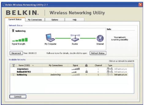 BELKIN ADAPTATEUR USB SANS FIL G+ MIMO #F5D9050FR - État du réseau et astuces - 1