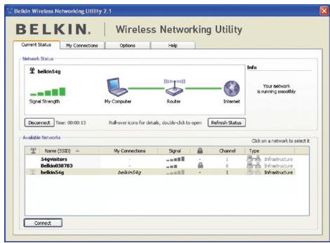 BELKIN ADAPTATEUR USB SANS FIL G+ MIMO #F5D9050FR - Netzwerkstatus und Lösungstipps - 1