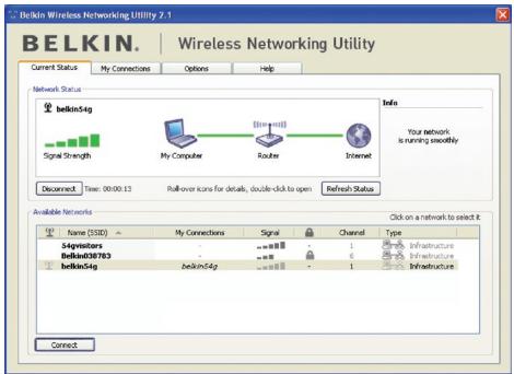 BELKIN ADAPTATEUR USB SANS FIL G+ MIMO #F5D9050FR - Stato della rete e suggerimenti - 1