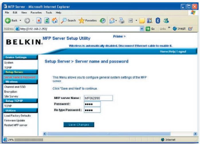 BELKIN SERVEUR D'IMPRESSION TOUT-EN-UN SANS FIL G #F1UP0002FR - Server Name and Password - 1