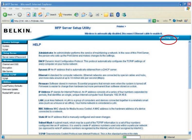 BELKIN SERVEUR D'IMPRESSION TOUT-EN-UN SANS FIL G #F1UP0002FR - Pagina iniziale|Guida|Logout - 2