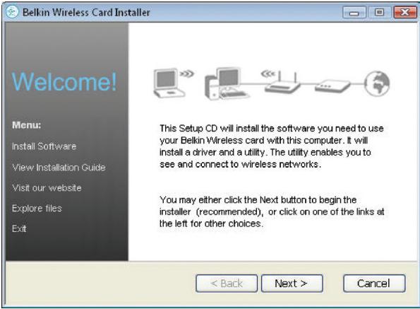 BELKIN F5D8055 - Installation sous Windows Vista - 1
