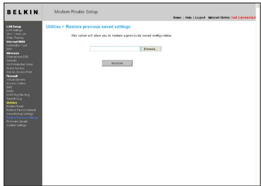BELKIN MODEM ROUTEUR SANS FIL N F5D8635ED4A - Rétablissement d'une configuration précédente - 1