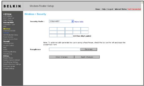 BELKIN MODEM ROUTEUR SANS FIL N F5D8635ED4A - Configuration du chiffrement WEP - 1