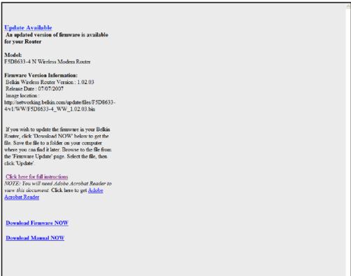 BELKIN MODEM ROUTEUR SANS FIL N F5D8635ED4A - Téléchargement de la nouvelle version du micrologiciel - 1