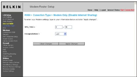 BELKIN MODEM ROUTEUR SANS FIL N F5D8635ED4A - Configuration de votre connexion pour désactiver le partage de l'Internet - 1