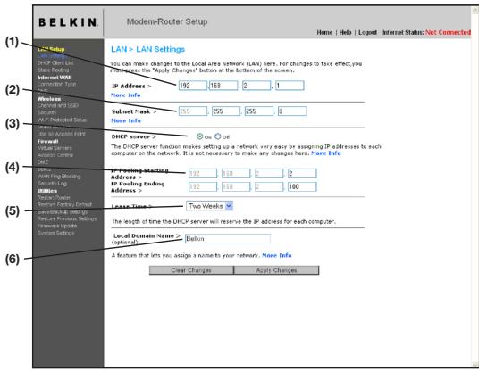 BELKIN MODEM ROUTEUR SANS FIL N F5D8635ED4A - Modification des paramètres de réseau local (LAN) - 1