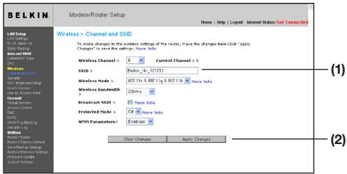 BELKIN MODEM ROUTEUR SANS FIL N F5D8635ED4A - Modification du nom du réseau sans fil (SSID) - 1
