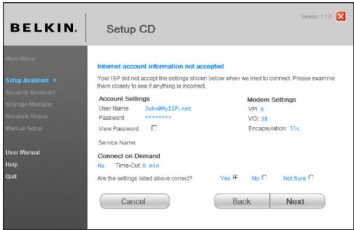 BELKIN MODEM ROUTEUR SANS FIL N F5D8635ED4A - Vérification des paramètres - 1