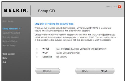 BELKIN MODEM ROUTEUR SANS FIL N F5D8635ED4A - Choix d'un type de sécurité - 1