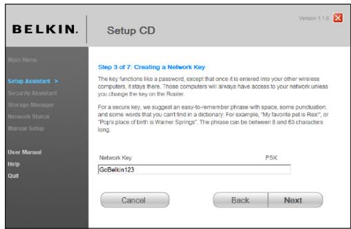 BELKIN MODEM ROUTEUR SANS FIL N F5D8635ED4A - Création de la clé réseau - 1