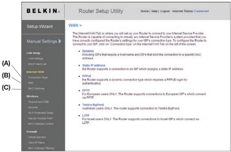 BELKIN N1 VISION - Stap 4 Uw N1 Vision router configureren voor verbinding met uw Internet Service Provider (ISP). - 1