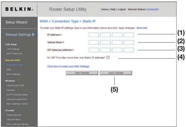BELKIN N1 VISION - Configuración del tipo de connexion de su proveedor de servicios de Internet (ISP) como IP estático - 1