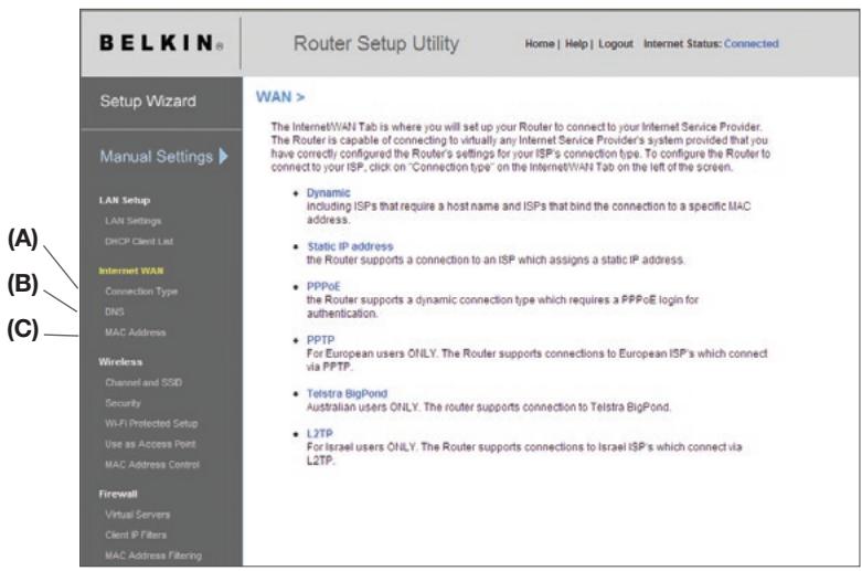 BELKIN N1 VISION - Fase 4 Configurazione del router per il collegamento al proprio provider Internet (ISP) - 1