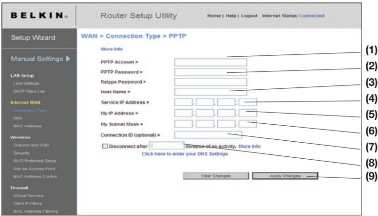 BELKIN N1 VISION - Impostazione del proprio tipo di connessione ISP come protocollo Point-to-Point Tunneling (PPTP). - 1