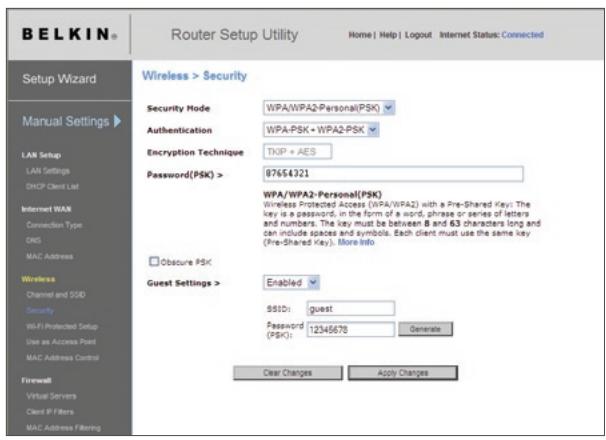 BELKIN N1 VISION - Impostazione della protezione WPA2-Personal (PSK) - 1