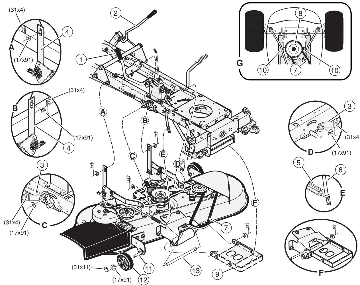 MURRAY 465618X51 - NOTA: Accertarsi che il lato trapezoidale della cinghia di trasmissione sia rivolto verso la puleggia. Controllare ancche che la cinghia non sua attorcigliata. - 1