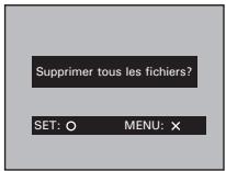 Supprimer tous les fichiers? SET: O MENU: X