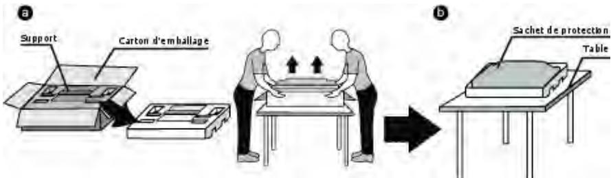 Support Carton d'emballage b Sachet de protection Table