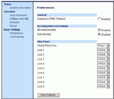 AASTRA 480I IP SIP PHONE - Cliquez sur Basic Settings  Preferences - 1