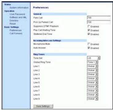 AASTRA 480I IP SIP PHONE - Cliquez sur Basic Settings  Preferences  General. - 1