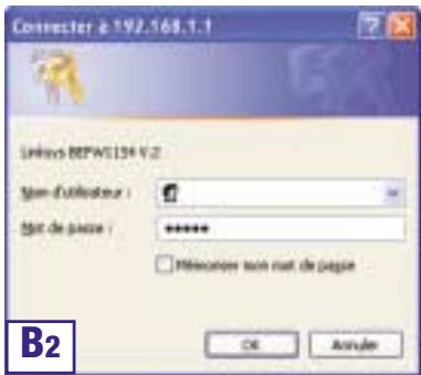 Connector à 192.168.1.1 Linkos BEPA134 V.2 Non-d'établéure : Par de pièce : ****** Mérénouer non-rat de peuple B2 OK Annulé