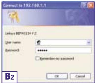 Connect to 192.160.1.1 Unlncs BPWS134 V.2 User name: Password: *****- Remember my password OK Cancel B2