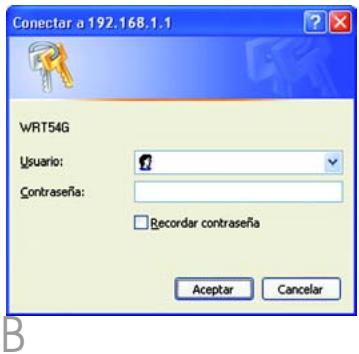 Conectar a 192.168.1.1 WRT54G Usuario: Contrasena: Recorder contrasena Aceptar Cancelar