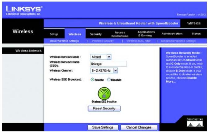 LINKSYS WRT54GS - The Wireless Tab - Basic Wireless Settings - 1