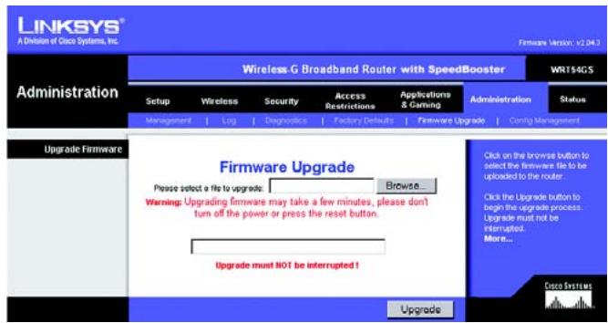 LINKSYS WRT54GS - The Administration Tab - Firmware Upgrade - 1