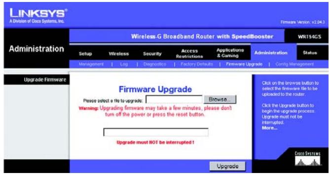 LINKSYS WRT54GS - Het tabblad Administration (Administratie) - Firmware Upgrade (Firmware-upgrade) - 1
