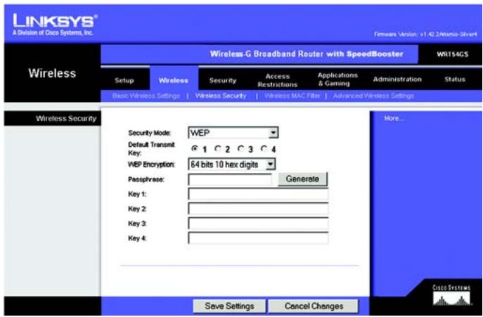 LINKSYS WRT54GS - Die Registerkarte „Wireless“ - „Wireless Security“ (Wireless-Sicherheit) - 8