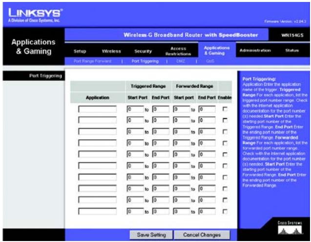 LINKSYS WRT54GS - Port Triggering (Poorttriggers) - 1