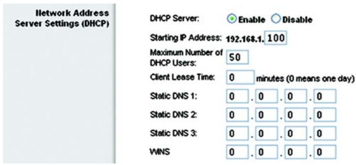 LINKSYS WRT54GS - Paramètres du serveur d'adresses de réseau (DHCP) - 3