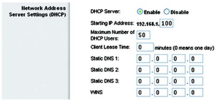 LINKSYS WRT54GS - Einstellungen des Netzwerkaddressenservers (DHCP) - 3