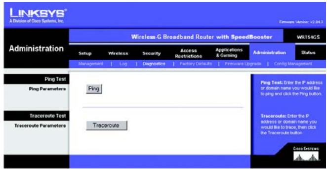 LINKSYS WRT54GS - Het tabblad Administration (Administratie) - Diagnostics (Diagnostische gegevens) - 1