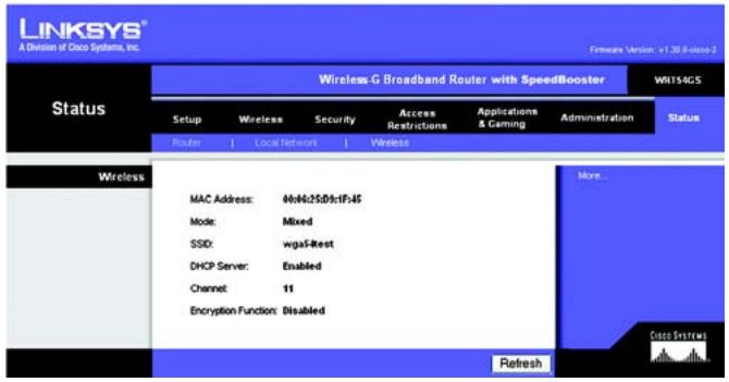 LINKSYS WRT54GS - Het tabblad Status - Wireless (WLAN) - 1