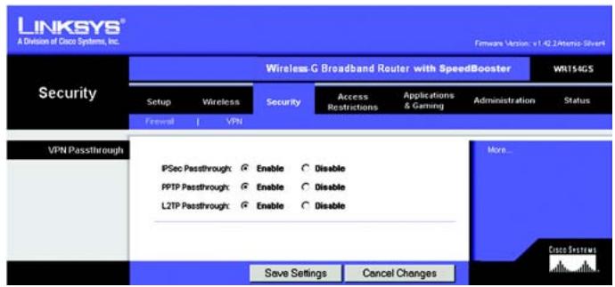 LINKSYS WRT54GS - Onglet Security - VPN Passthrough (Sécurité - Passthrough VPN) - 1