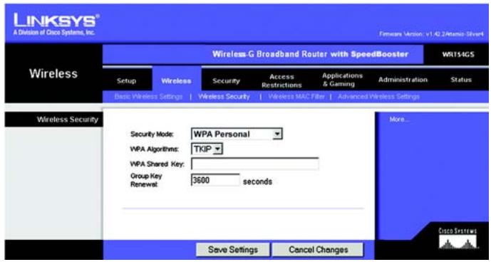 LINKSYS WRT54GS - Onglet Wireless - Wireless Security (Sans fil - Sécurité sans fil) - 2
