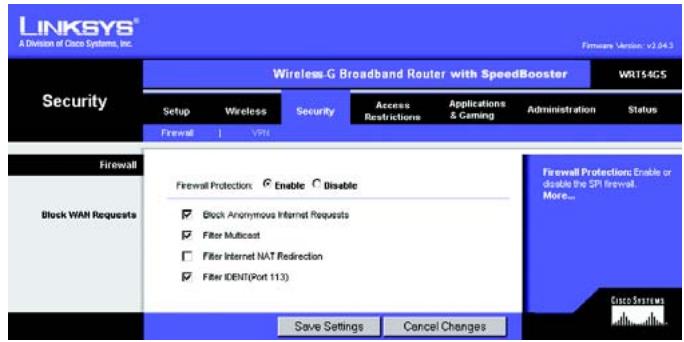 LINKSYS WRT54GS - The Security Tab - Firewall - 1