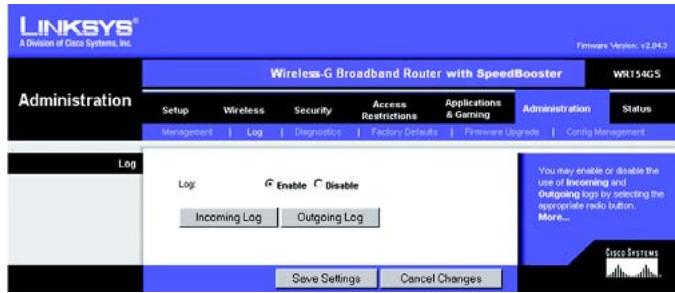 LINKSYS WRT54GS - Die Registerkarte „Administration“ (Verwaltung) - „Log“ (Protokoll) - 2
