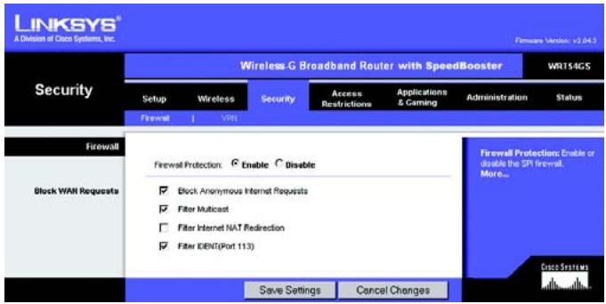LINKSYS WRT54GS - Die Registerkarte „Security“ (Sicherheit) - „Firewall“ - 1