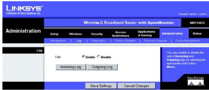 LINKSYS WRT54GS - Het tabblad Administration (Administratie) - Log (Logboek) - 2